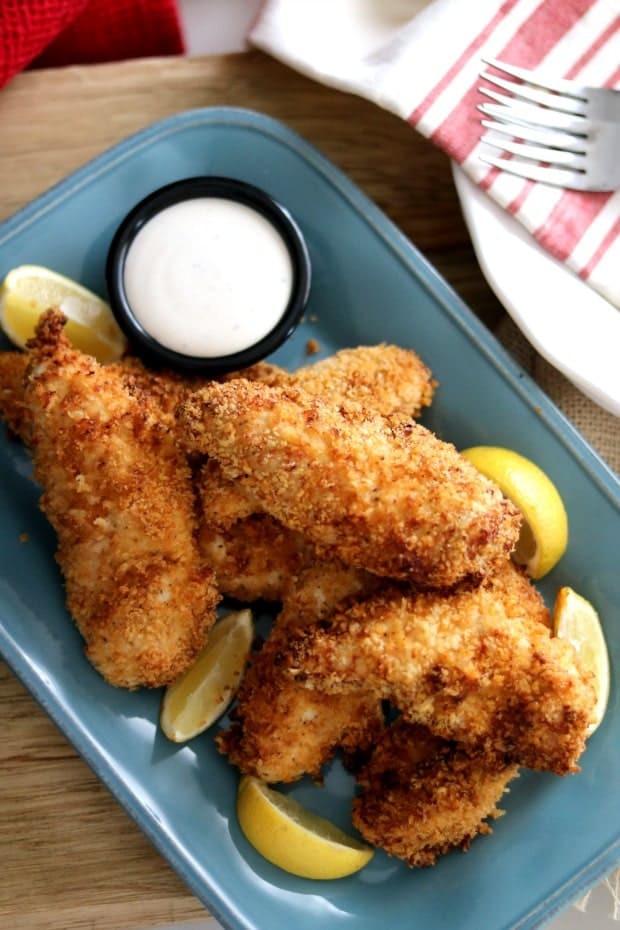 A plate of crispy Ranch Chicken Tenders made in the Power Air Fryer XL